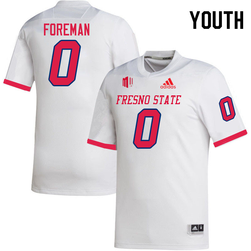 Youth #0 Korey Foreman Fresno State Bulldogs College Football Jerseys Stitched-White